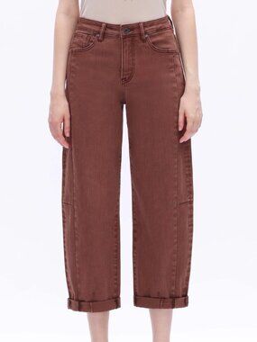 BAYEAS High Rise Barrel Rolled Jeans Espresso Sz. 26 NWT Retail $108
